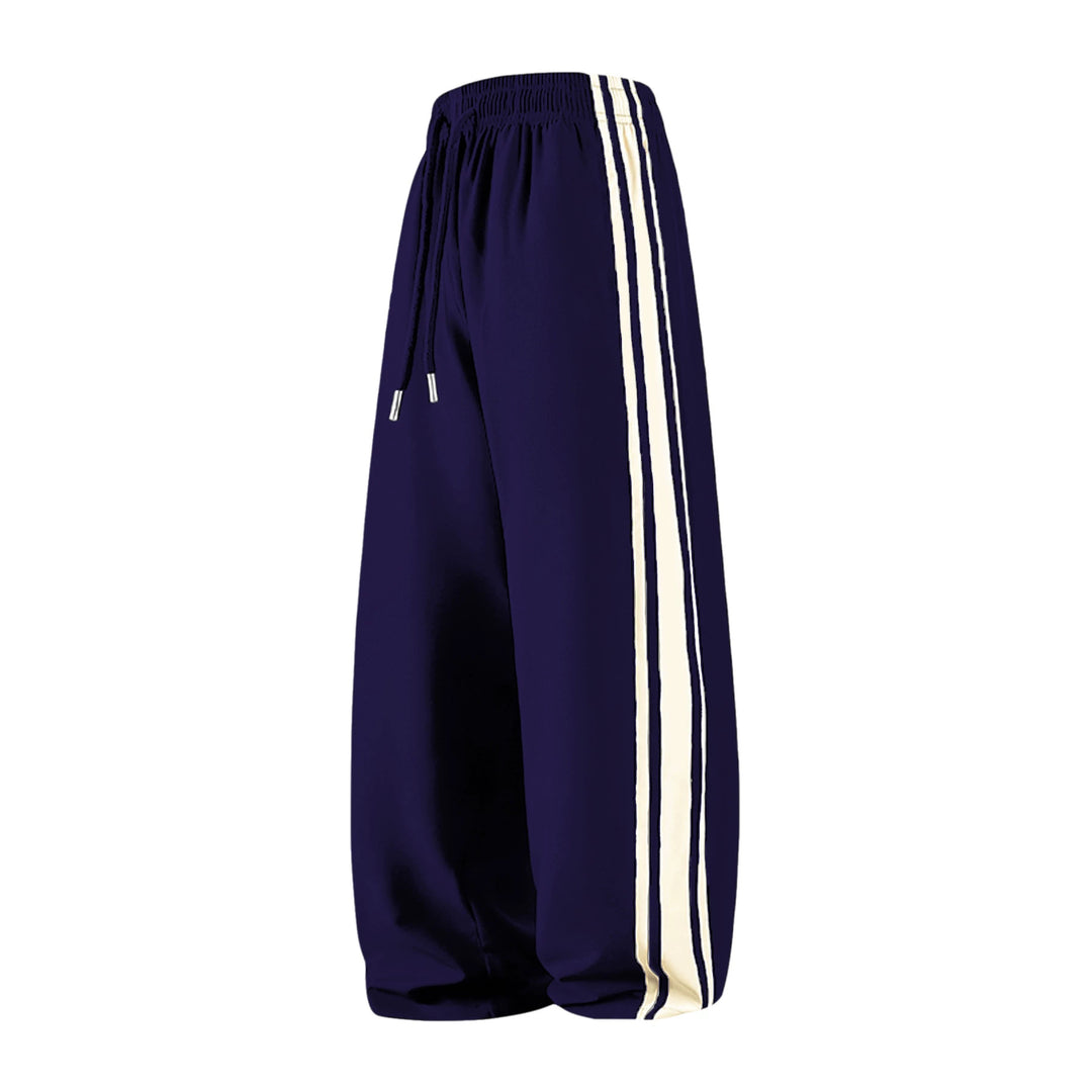 Women Wide Trackpants with Drawstring Waistband and Side Contrast Stripes Mune Fashion
