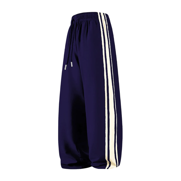 Women Wide Trackpants with Drawstring Waistband and Side Contrast Stripes Mune Fashion