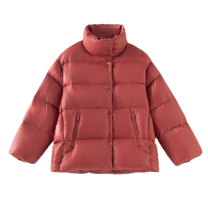 Women's short quilted down jacket with high stand-up collar, boxy silhouette and snap buttons Mune Fashion