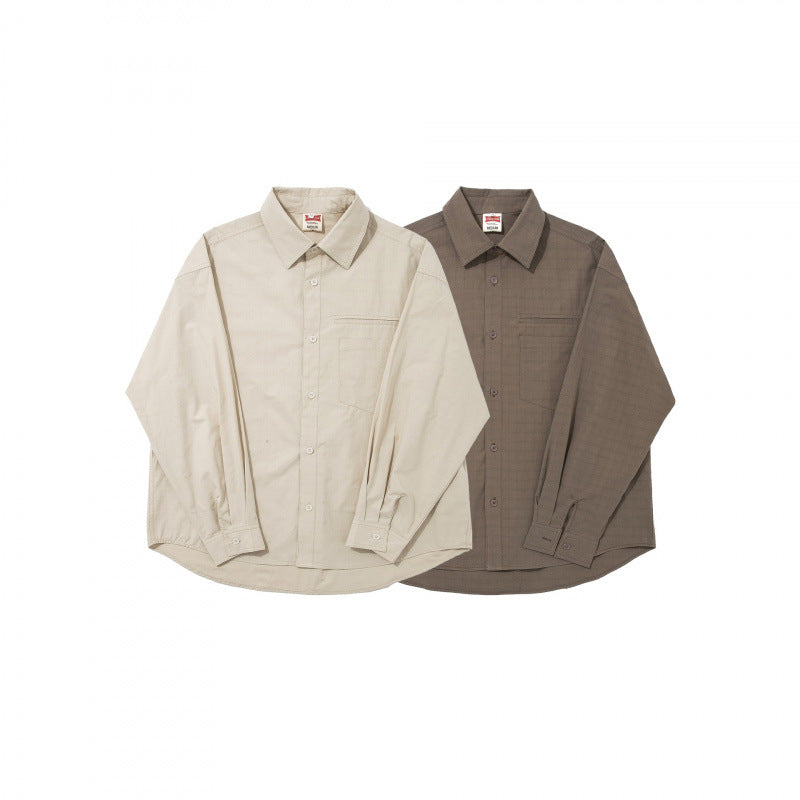 Men's boxy shirt with fine grid structure, boxy silhouette, and patch breast pocket Mune Fashion