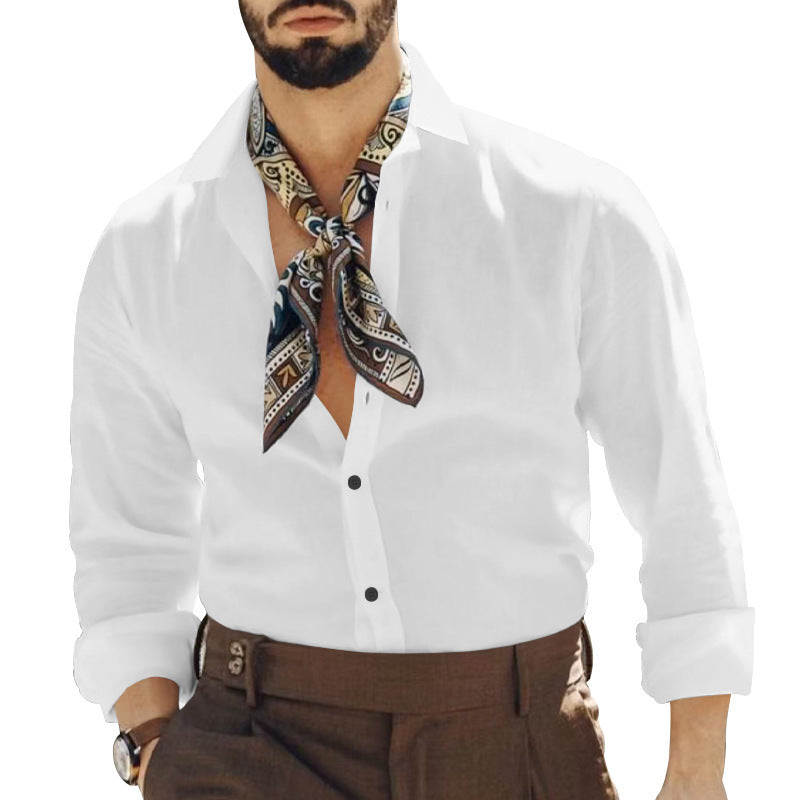 Men's casual resort shirt with deep V-neck, roll-up sleeves, and fine texture Mune Fashion