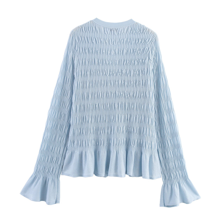 Women's gathered smock cardigan with V-neck and ruffle sleeves Mune Fashion