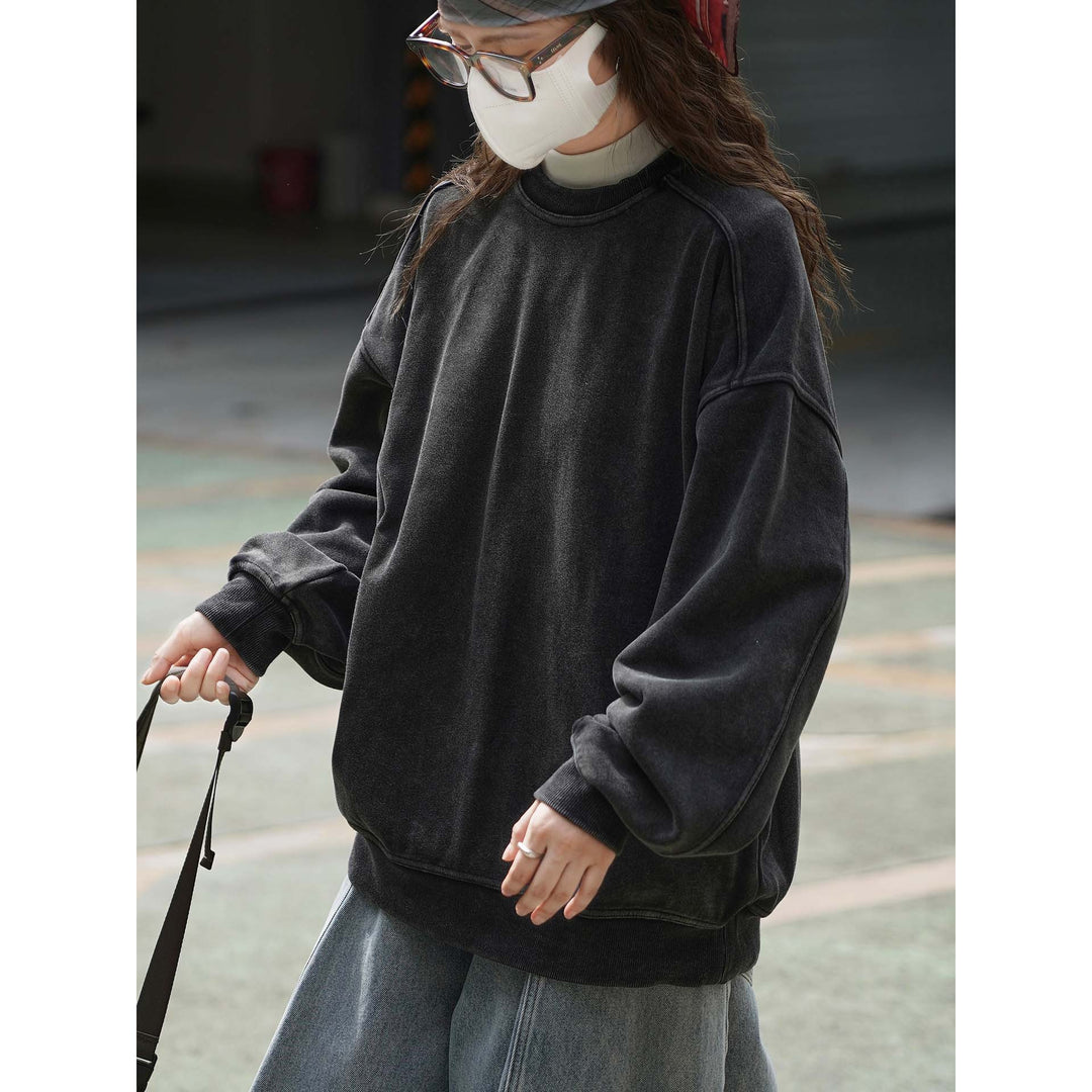 Women's Cotton Blend Relaxed Sweater with Washed Surface and Raglan Sleeves Mune Fashion