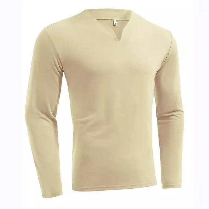 Men's long sleeve shirt with V-neck Slim Fit cotton blend and elastic comfort waistband Mune Fashion
