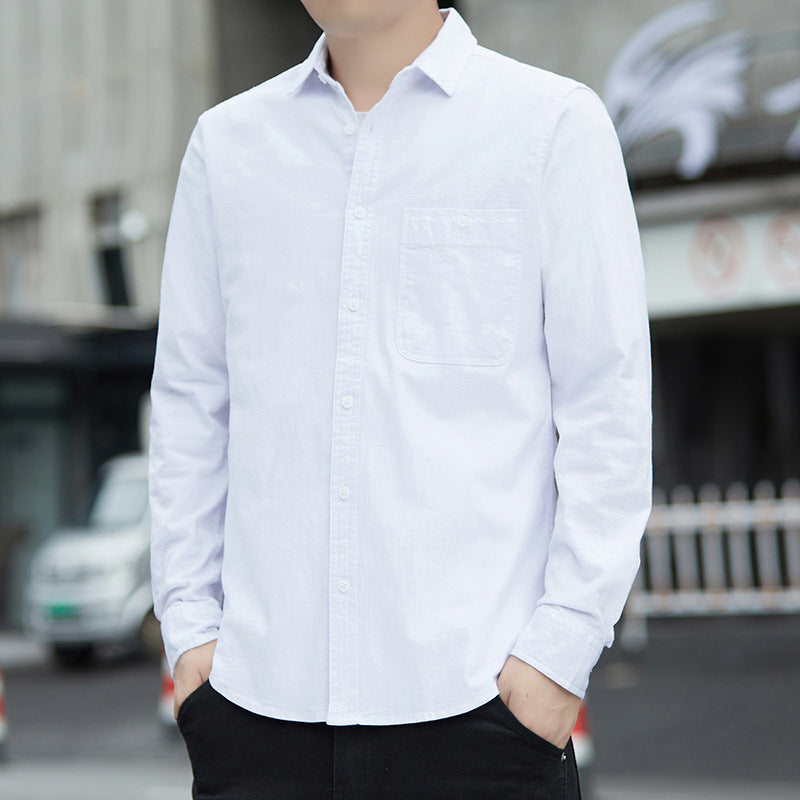 Men's Casual Oxford Shirt with Chest Pocket and Kent Collar Mune Fashion