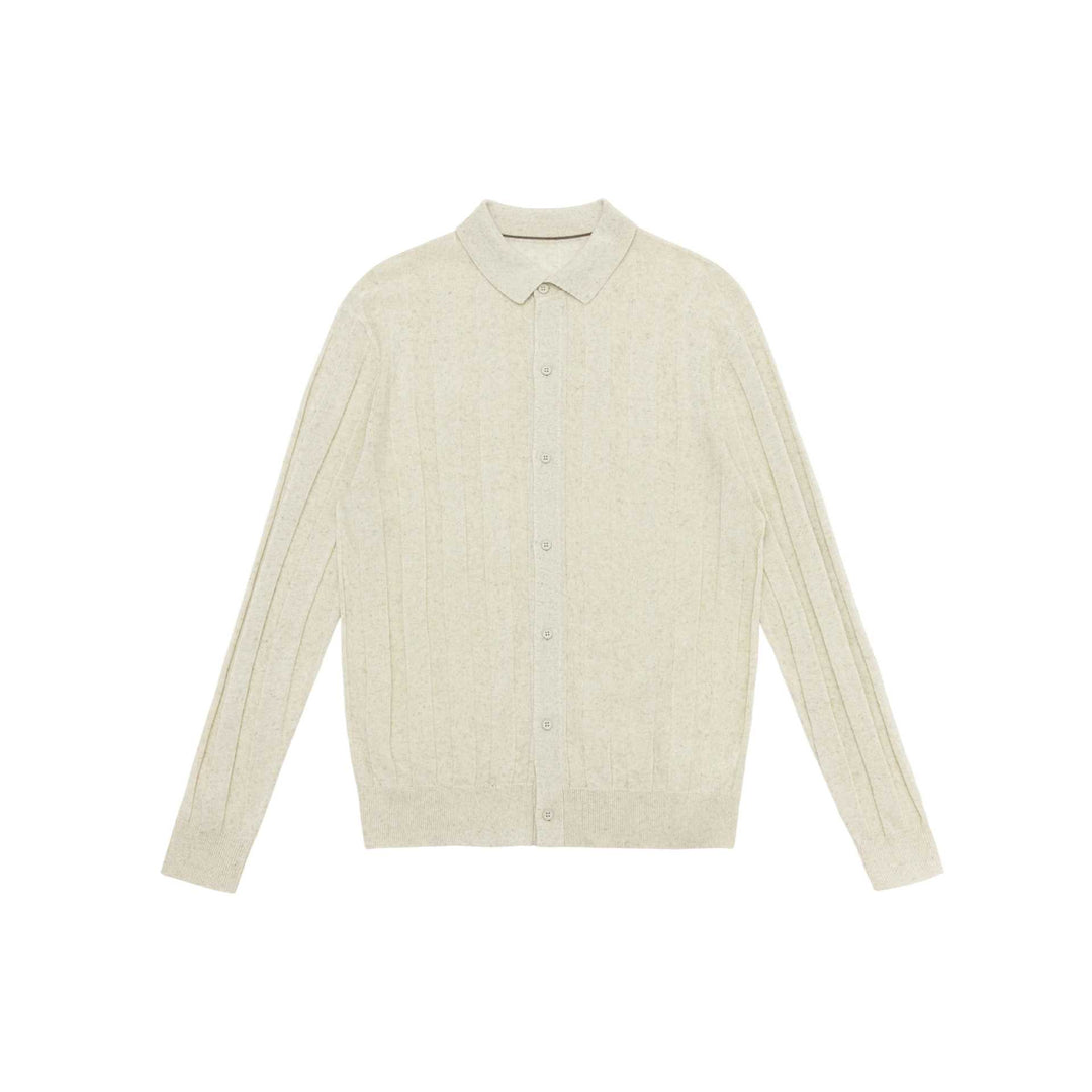 Unisex fine-structured knitted shirt jacket with polo collar and vertical ribbed structure Mune Fashion