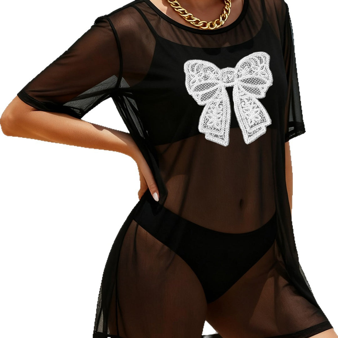 Women's transparent beach cover-up with delicate lace pattern Mune Fashion
