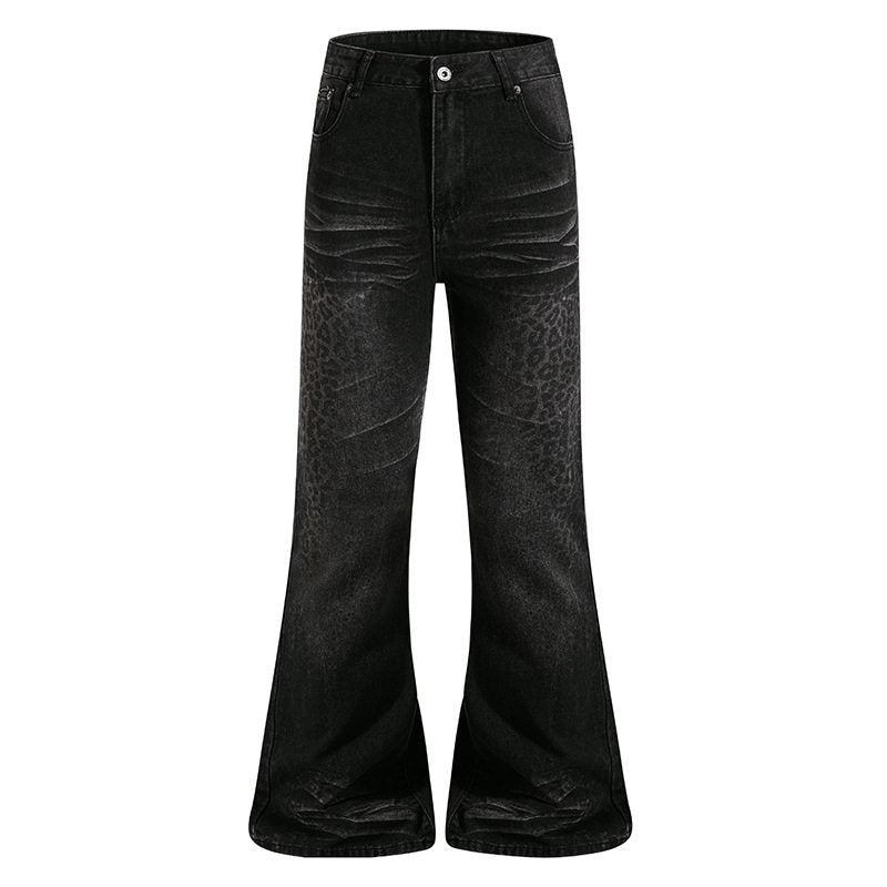Women's High-Cut Flared Jeans with Subtle Leo Print and Used Wash Mune Fashion