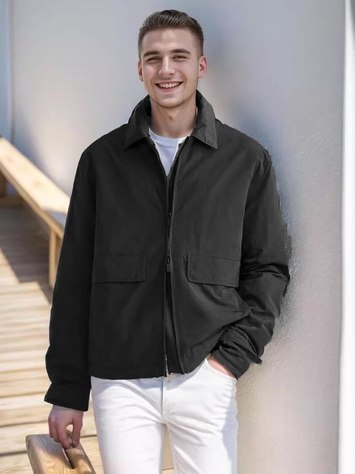 Men's Lightweight Zip Jacket in Harrington Style with Flap Pockets Mune Fashion
