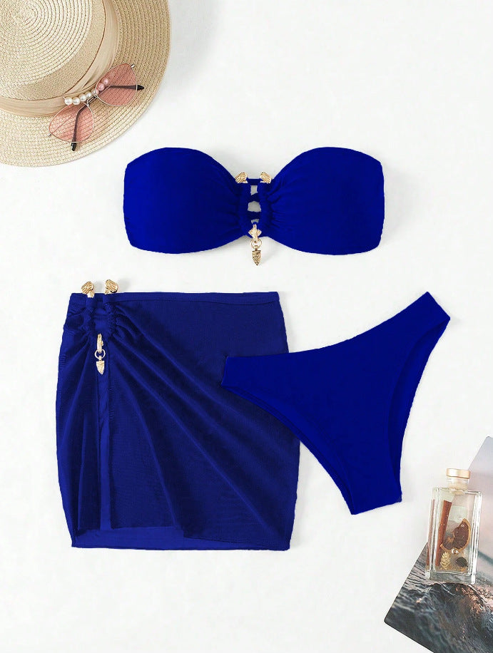 Ladies Bandeau Bikini Set with Elegant Skirt Overlay Mune Fashion