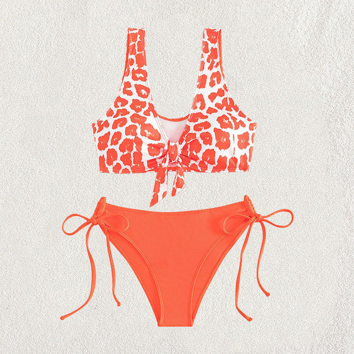 Women's triangle bikini set with playful leopard pattern and practical ties Mune Fashion