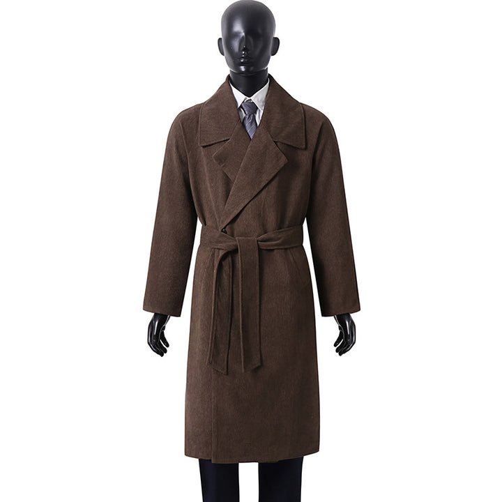 Women's Oversized Coat with Wide Lapels and Waist Belt Mune Fashion