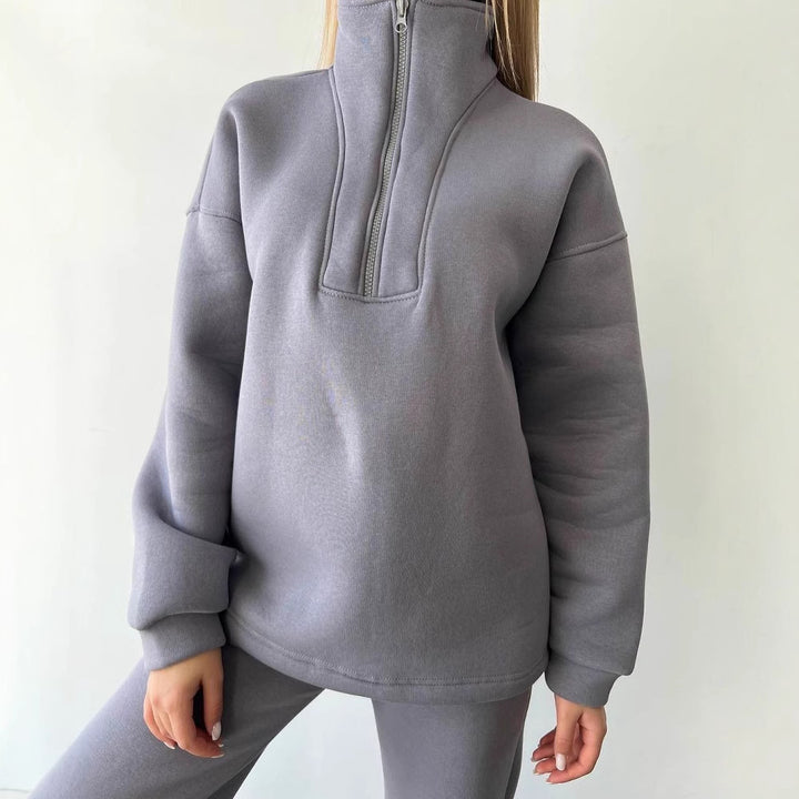 Women Cropped Sweatshirt Set with High Collar and High Waist Jogging Pants Mune Fashion