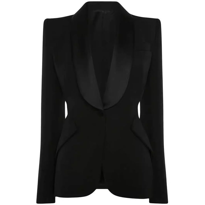 Women Elegant Tuxedo Set in Tailoring with Tailored Single-Breasted Blazer and Wide Palazzo Pants Mune Fashion