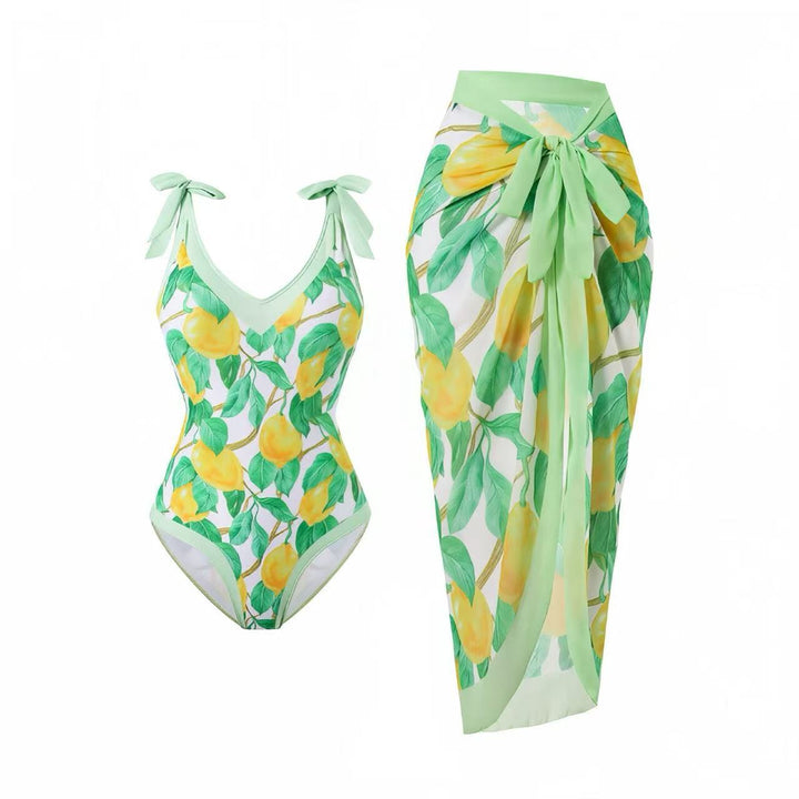 Women's swimsuit and beach skirt with lemon design Mune Fashion