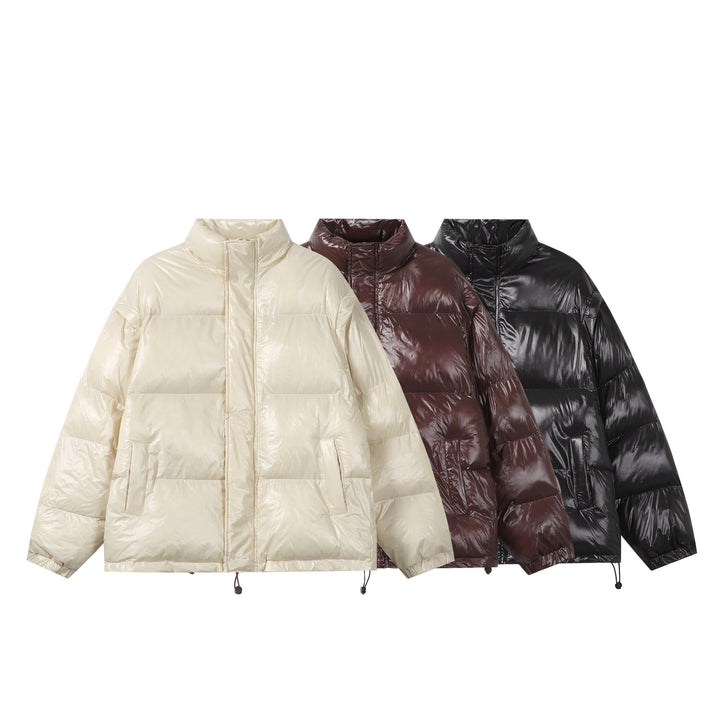 Unisex Shiny Boxy Quilted Oversized Puffer Jacket with High Stand-up Collar Mune Fashion