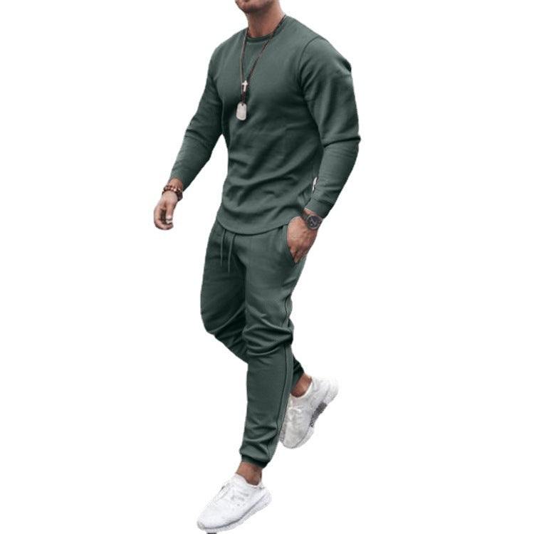 Men's Casual Crew Neck Training Set made of Stretch Cotton Blend with Drawstring Joggers Mune Fashion