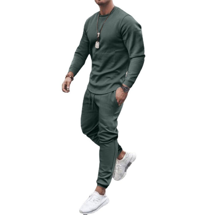 Men's Casual Crew Neck Training Set made of Stretch Cotton Blend with Drawstring Joggers Mune Fashion
