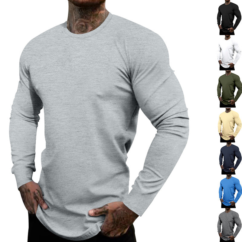 Men's fitted long-sleeve shirt with round neck, elastic cotton stretch, and extended hem Mune Fashion