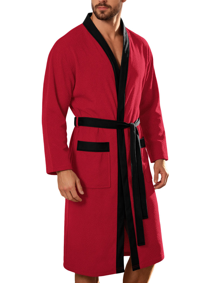 Men's lightweight cotton kimono bathrobe with waffle texture and patch pockets Mune Fashion