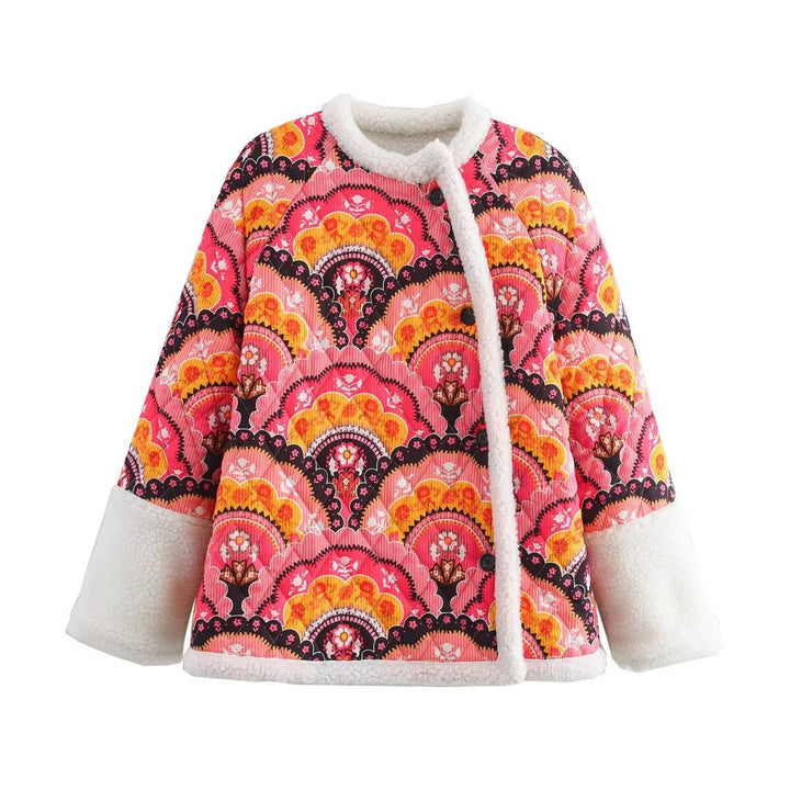 Women's quilted short jacket with teddy lining, round neck and snap button closure Mune Fashion