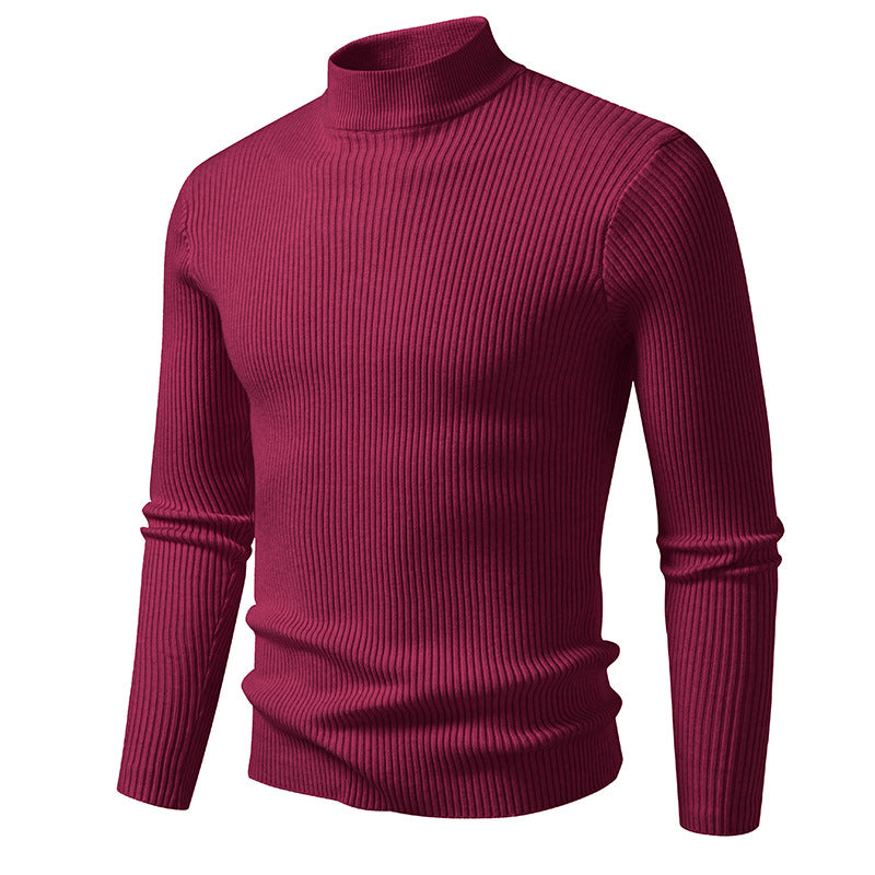 Men's ribbed mock neck pullover narrow fit thermal fine knit Mune Fashion