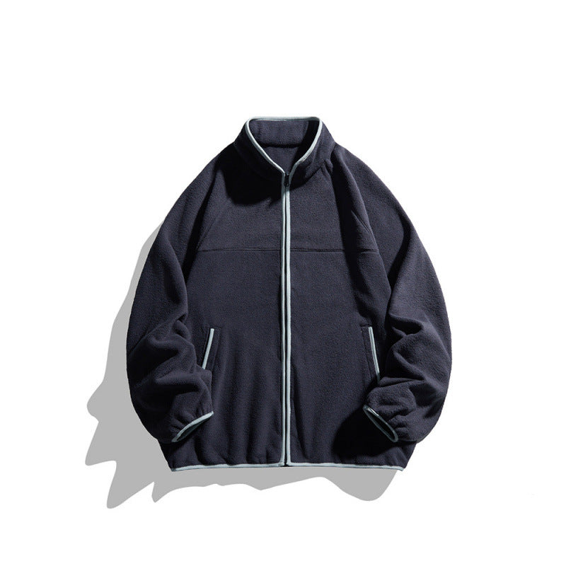 Unisex fleece jacket with full zip in oversized boxy cut, stand-up collar and contrast piping Mune Fashion