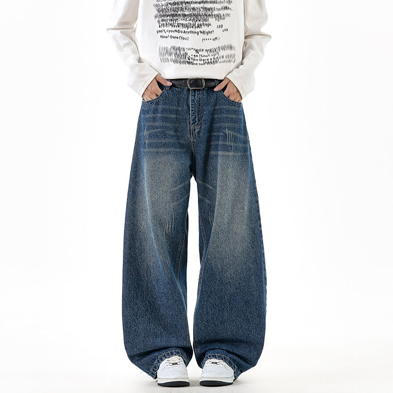 Men's Relaxed Wide-Leg Denim Pants with Extra Wide Leg and Vintage Fade Mune Fashion