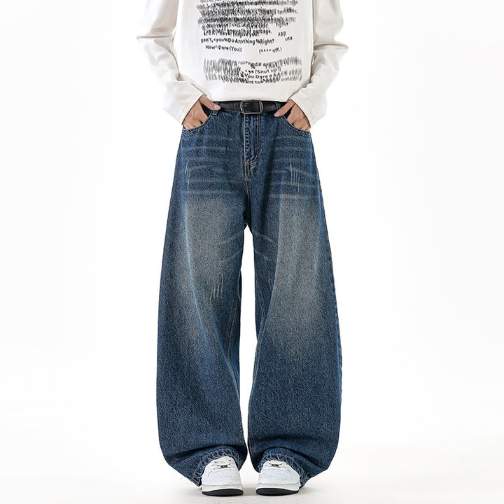 Men's Relaxed Wide-Leg Denim Pants with Extra Wide Leg and Vintage Fade Mune Fashion