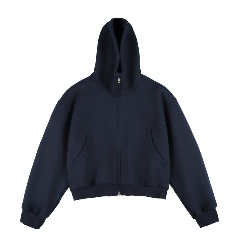 [Unisex] Short Boxy Hoodie with Continuous Zipper and Inserted Side Pockets Mune Fashion