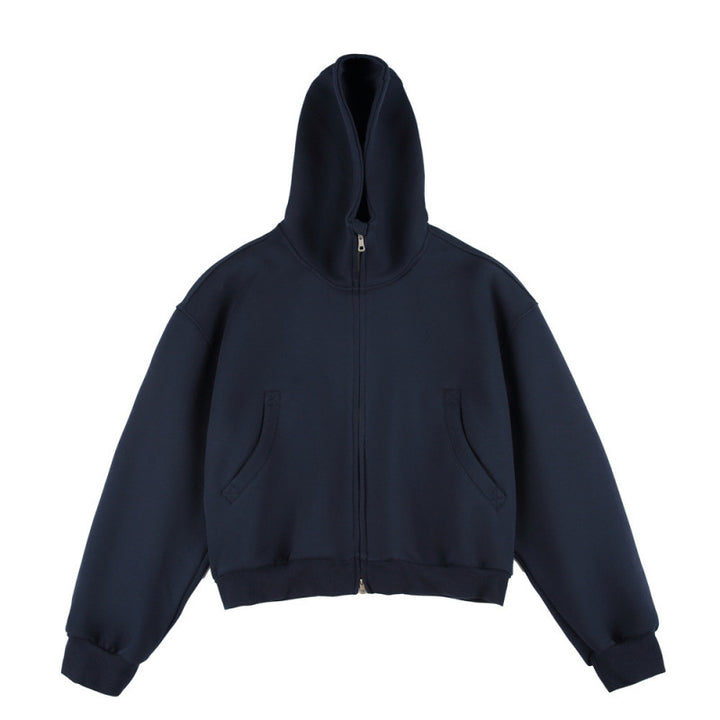 [Unisex] Short Boxy Hoodie with Continuous Zipper and Inserted Side Pockets Mune Fashion