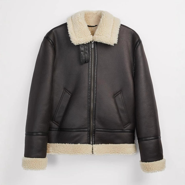 Men's Padded Aviator Style Flight Jacket with Teddy Lining Mune Fashion