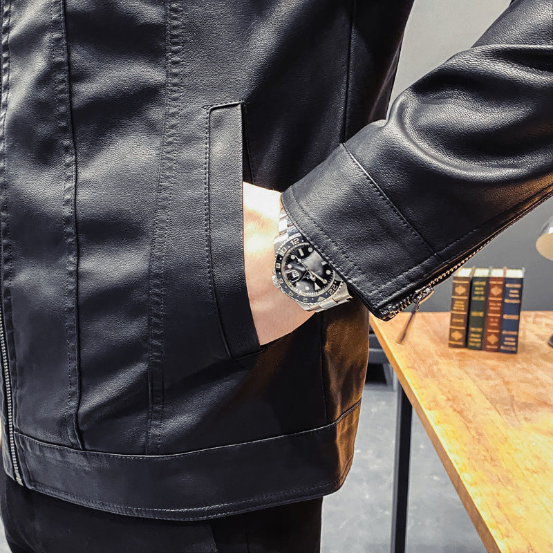 Men's leather-look trucker jacket with zipper, flap pockets and fitted silhouette Mune Fashion