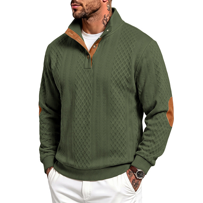 Men's fine structured troyer pullover with collar trim and elbow patches Mune Fashion
