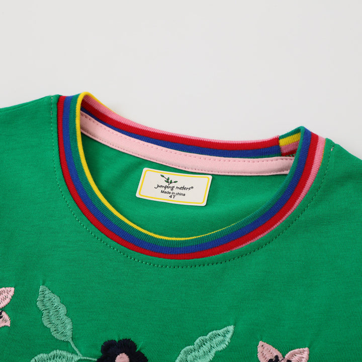 Girl Long Sleeve Dress with Colorful Animal and Flower Embroidery Mune Fashion