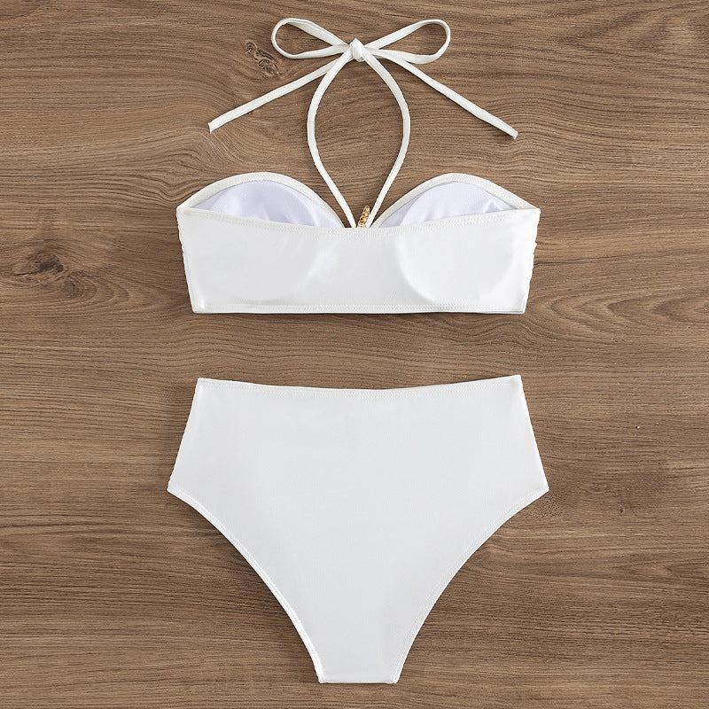 Women High-Waisted Bikini with Elegant Shell Decorations Mune Fashion