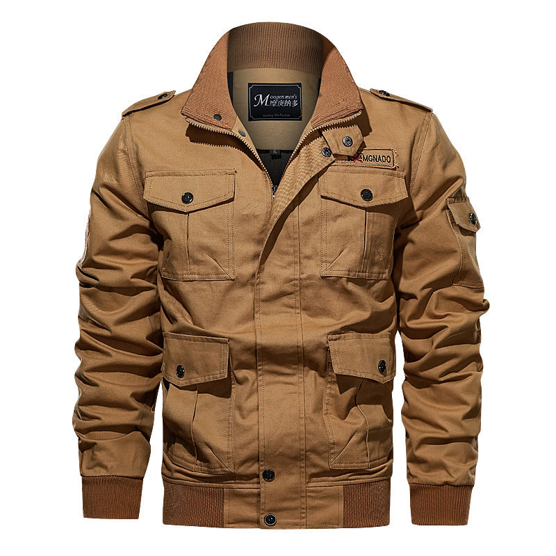 Men's Canvas Bomber Jacket with Epaulettes, Multiple Flap Pockets and Ribbed Cuffs Mune Fashion