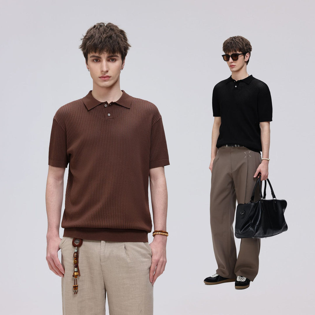 Herren Kurzarm-Feinstrick-Poloshirt mit Strukturstrick und luftiger Perforation Mune Fashion