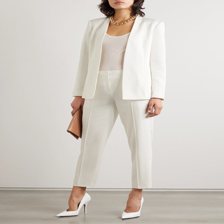 Women's Two-Piece Tailoring Set made of Stretch Crepe with Open Long Blazer and Cropped Cigarette Pants Mune Fashion