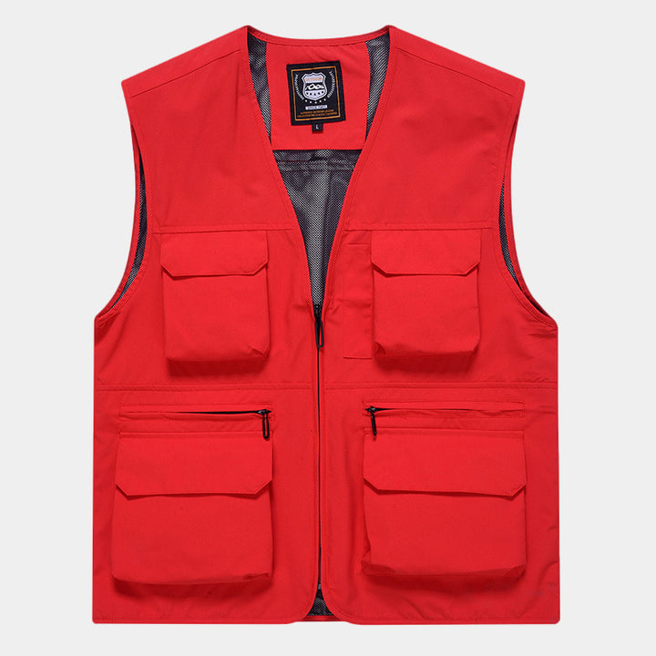Men's Multifunctional Utility Vest with Mesh Lining and Multiple Front Pockets Mune Fashion
