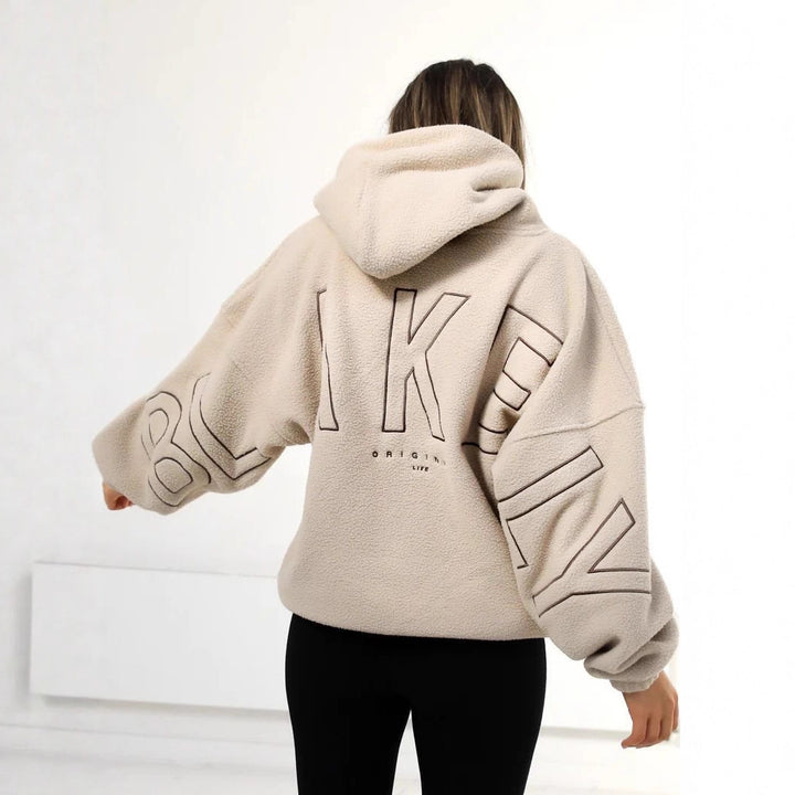 Women Oversize Teddy-Fleece-Hoodie with Logo Embroidery Mune Fashion