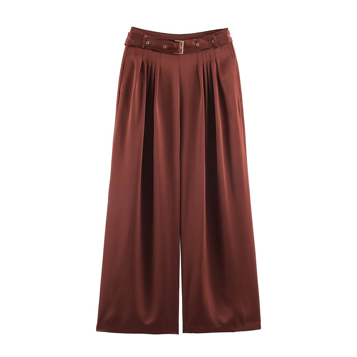 Ladies Two-Piece Satin Set with Bow Blouse and Pleated Culotte Mune Fashion