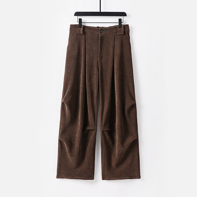 Women's Wide Cord Pants with High Waist, Pleats and Side Pockets Mune Fashion