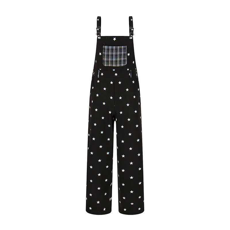 Women's overall in palazzo cut with star all-over and check patch Mune Fashion