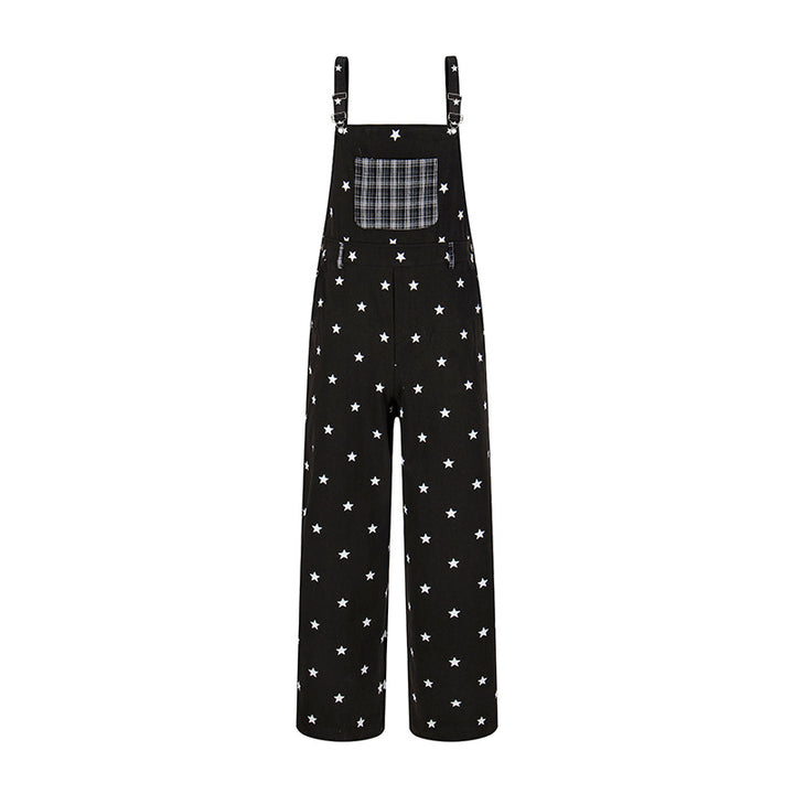 Women's overall in palazzo cut with star all-over and check patch Mune Fashion