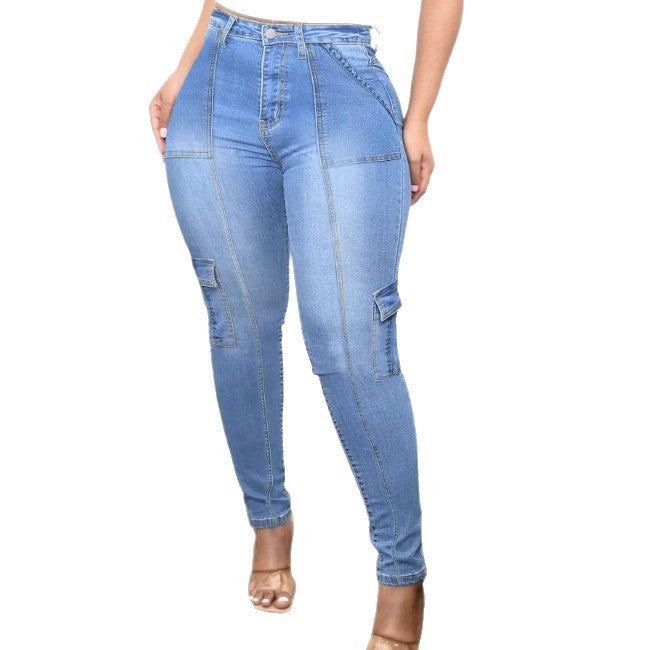 Ladies High-Waist Cargo-Skinny-Jeans with Seam Panels and Pockets Mune Fashion