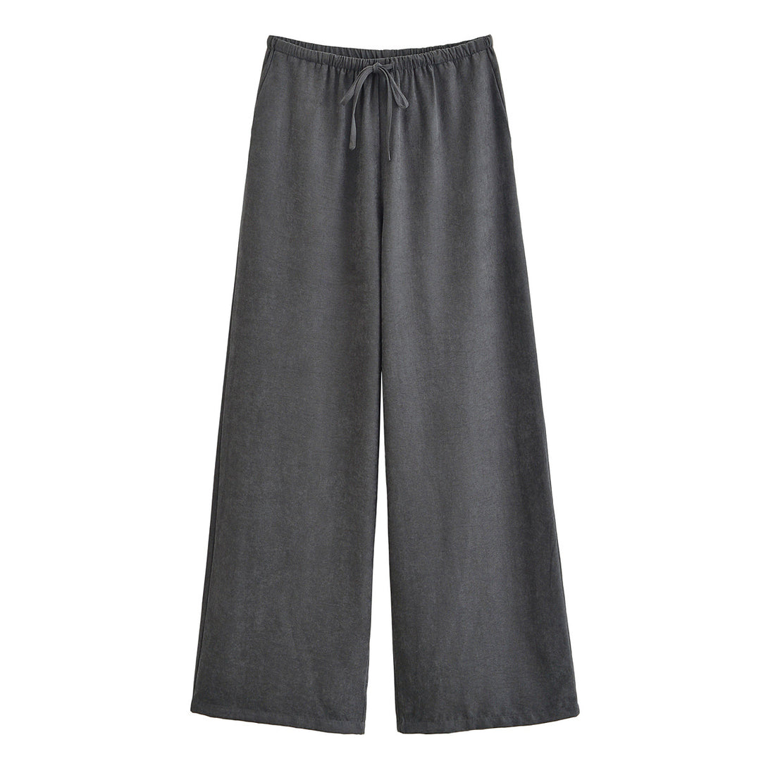 Women's Comfortable Palazzo Pants in Velvet Look with Elastic Tunnel Drawstring Waist and Wide Leg Mune Fashion