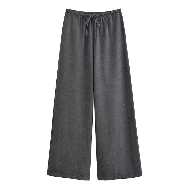 Women's Comfortable Palazzo Pants in Velvet Look with Elastic Tunnel Drawstring Waist and Wide Leg Mune Fashion