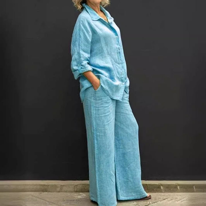 Women's Relaxed-Buttondown-Shirt and High-Waist-Palazzo in Linen Look Mune Fashion