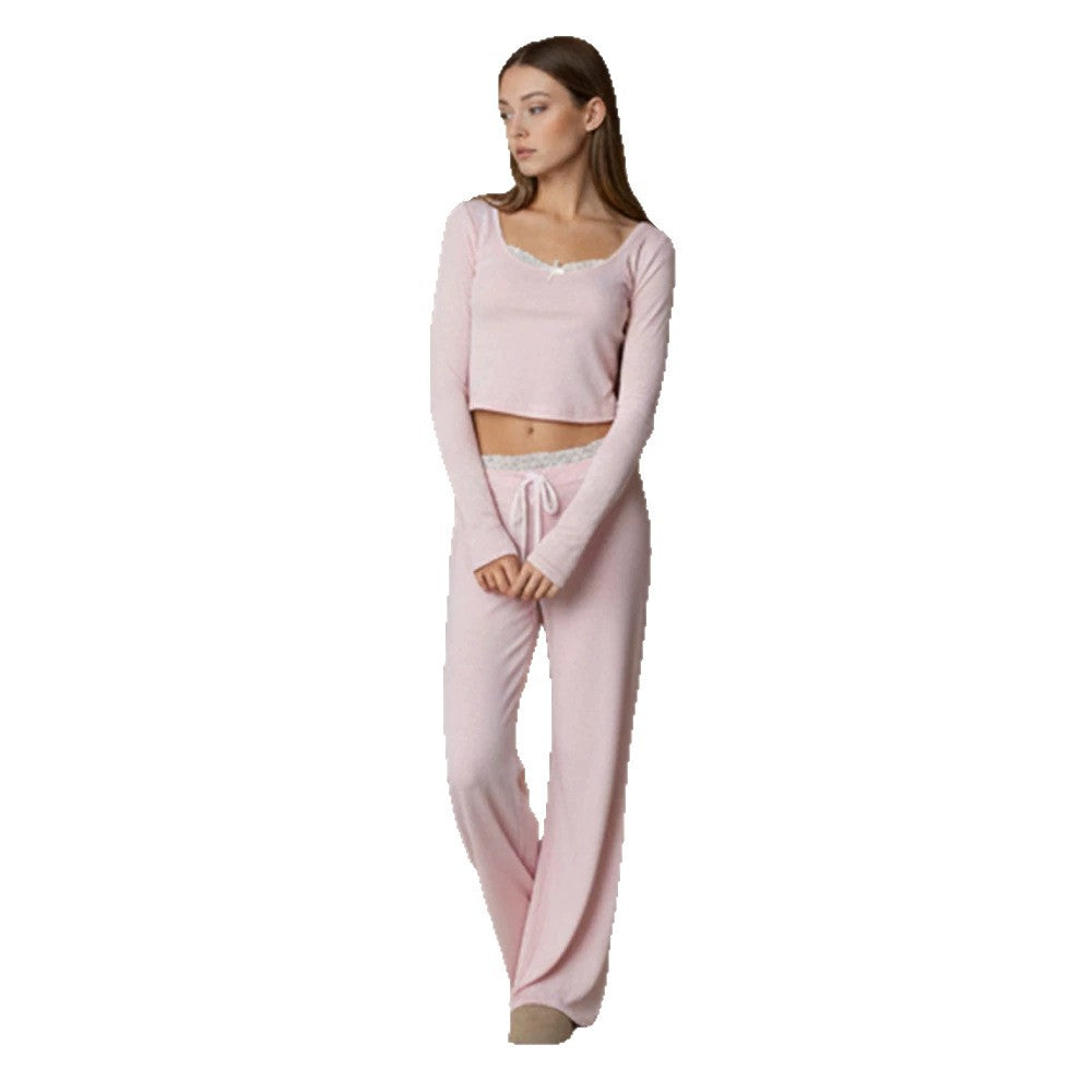 Women's lounge pajama set made of viscose blend with lace trim and wide leg cut Mune Fashion